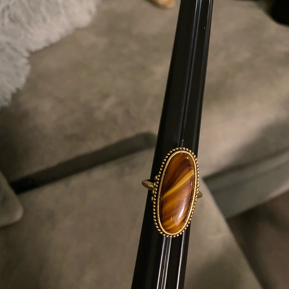 Vintage Avon Tigers Eye Gold Ring, size 4